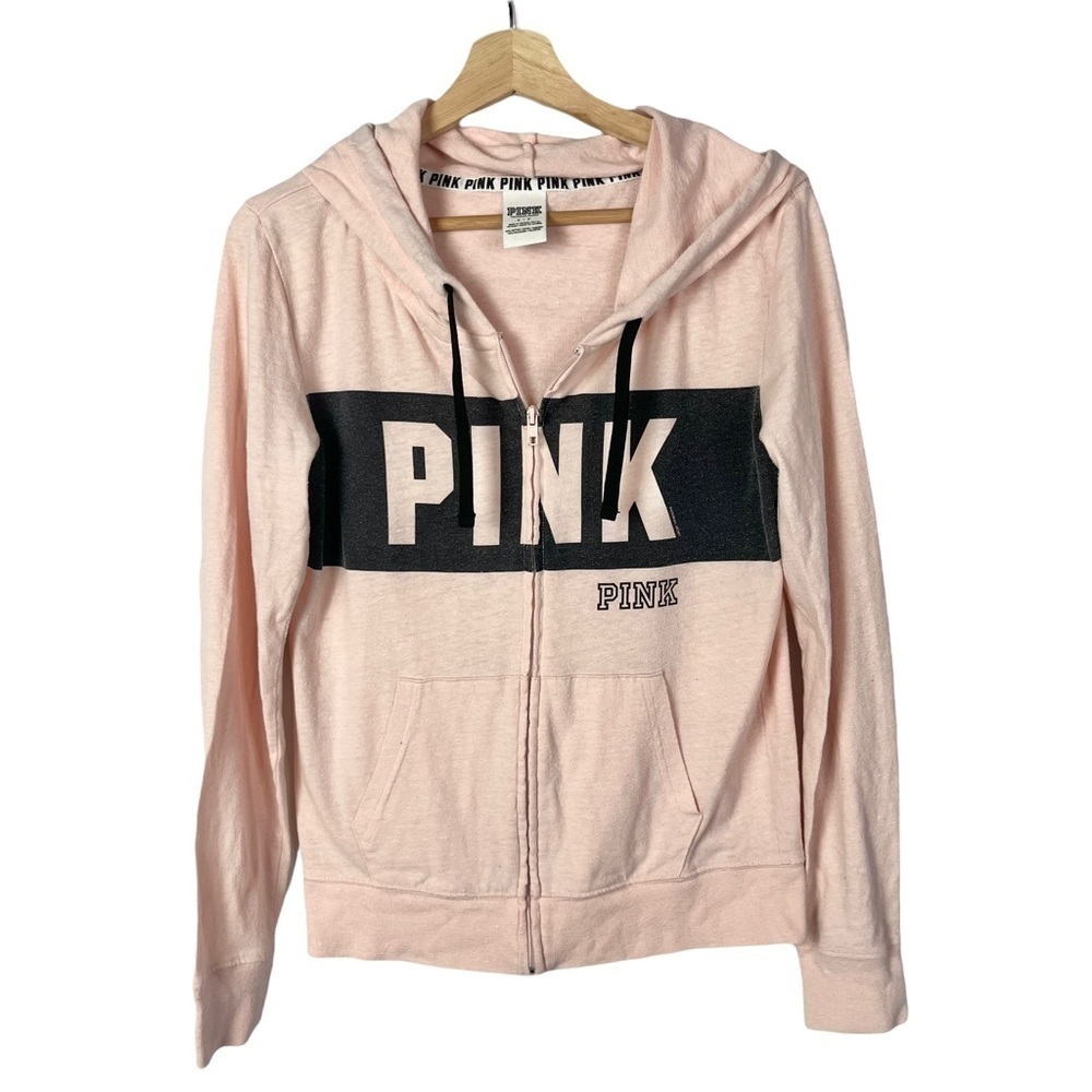 Pink Victoria's Secret Light Pink & Black Logo‎ Full Zip Jacket S